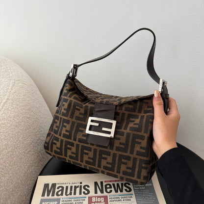 Fendi Zucca Monogram Canvas & Leather Shoulder Bag Brown