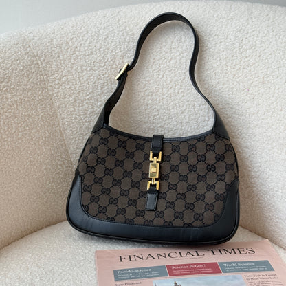 Old Gucci Small Jackie Hobo in Black Monogram