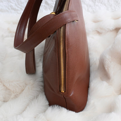 Chanel Timeless Caviar Brown Tote with Gold Ball