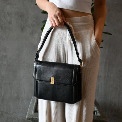 Vintage YSL Embossed Lizard Leather Shoulder Bag