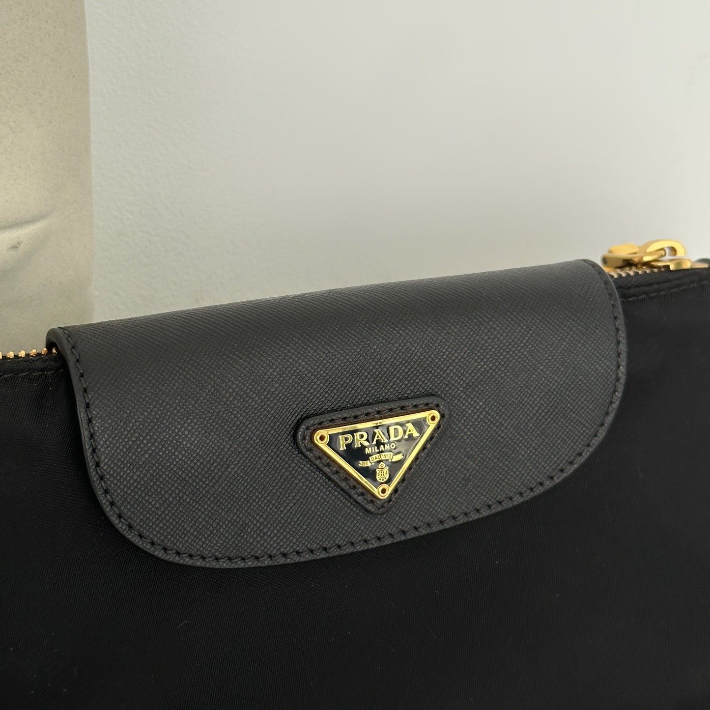 Prada Tessuto Saffiano Nylon Leather Black Chain