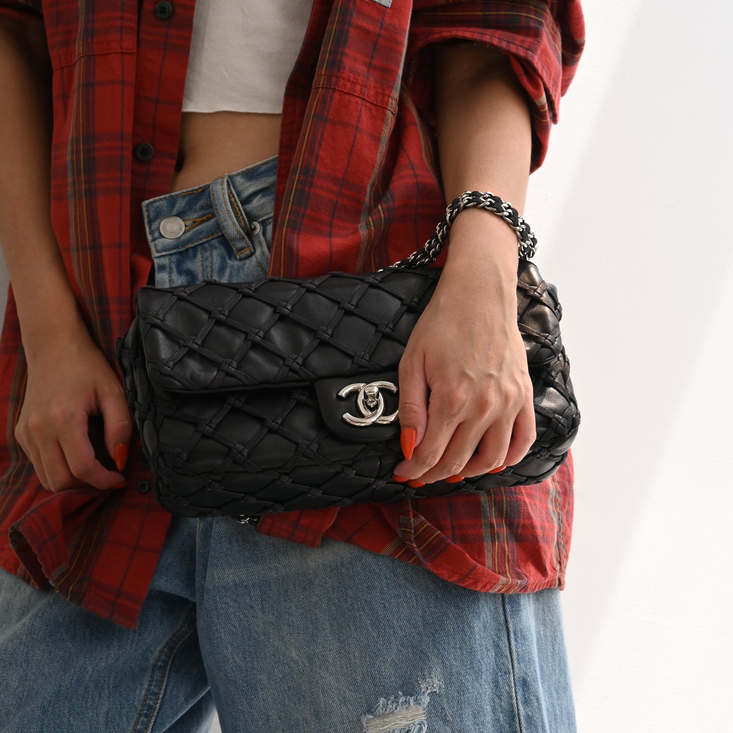 Chanel Lambskin Canebiers Net Flap Bag Small