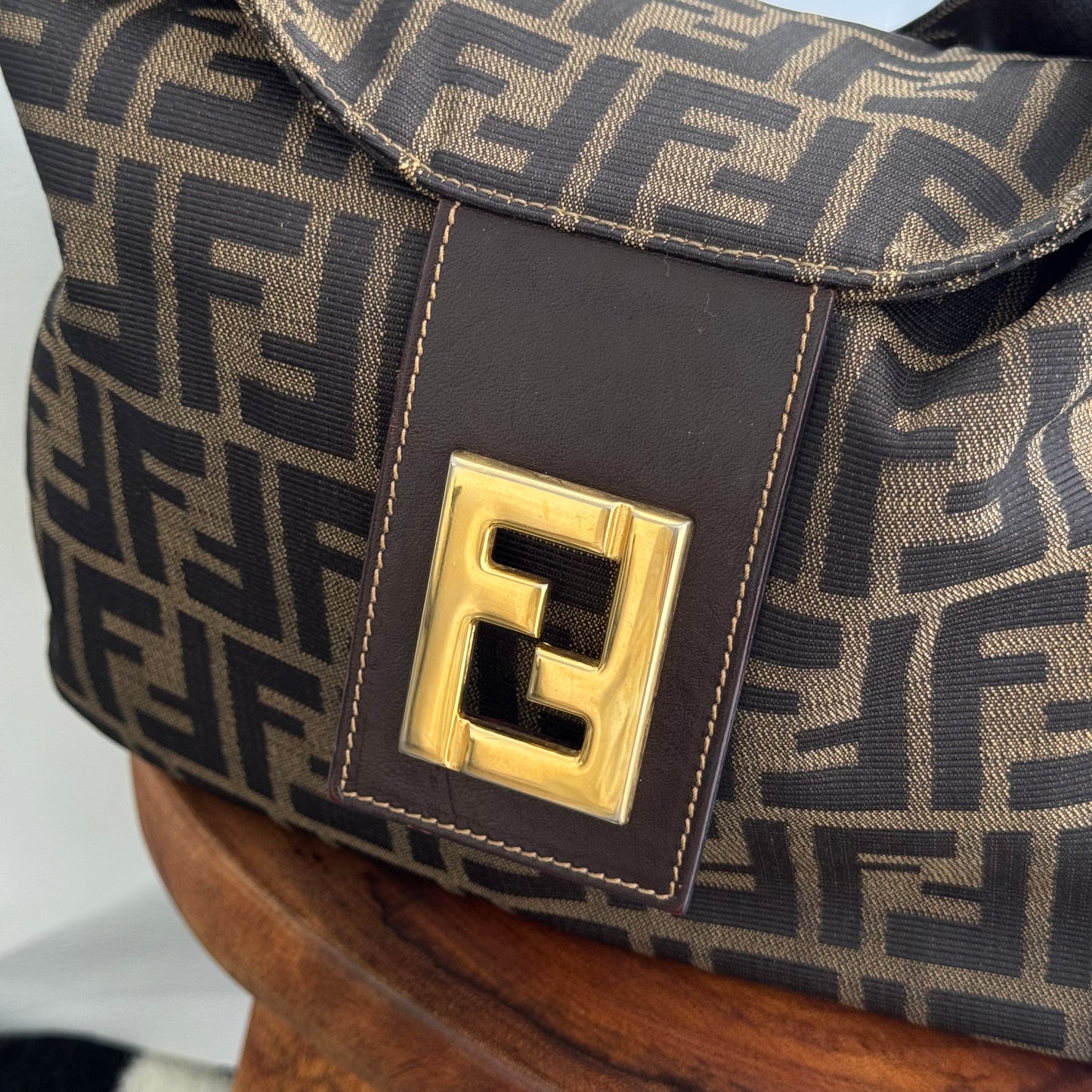 Fendi Zucca Monogram Shoulder Bag with FF Logo Buckle