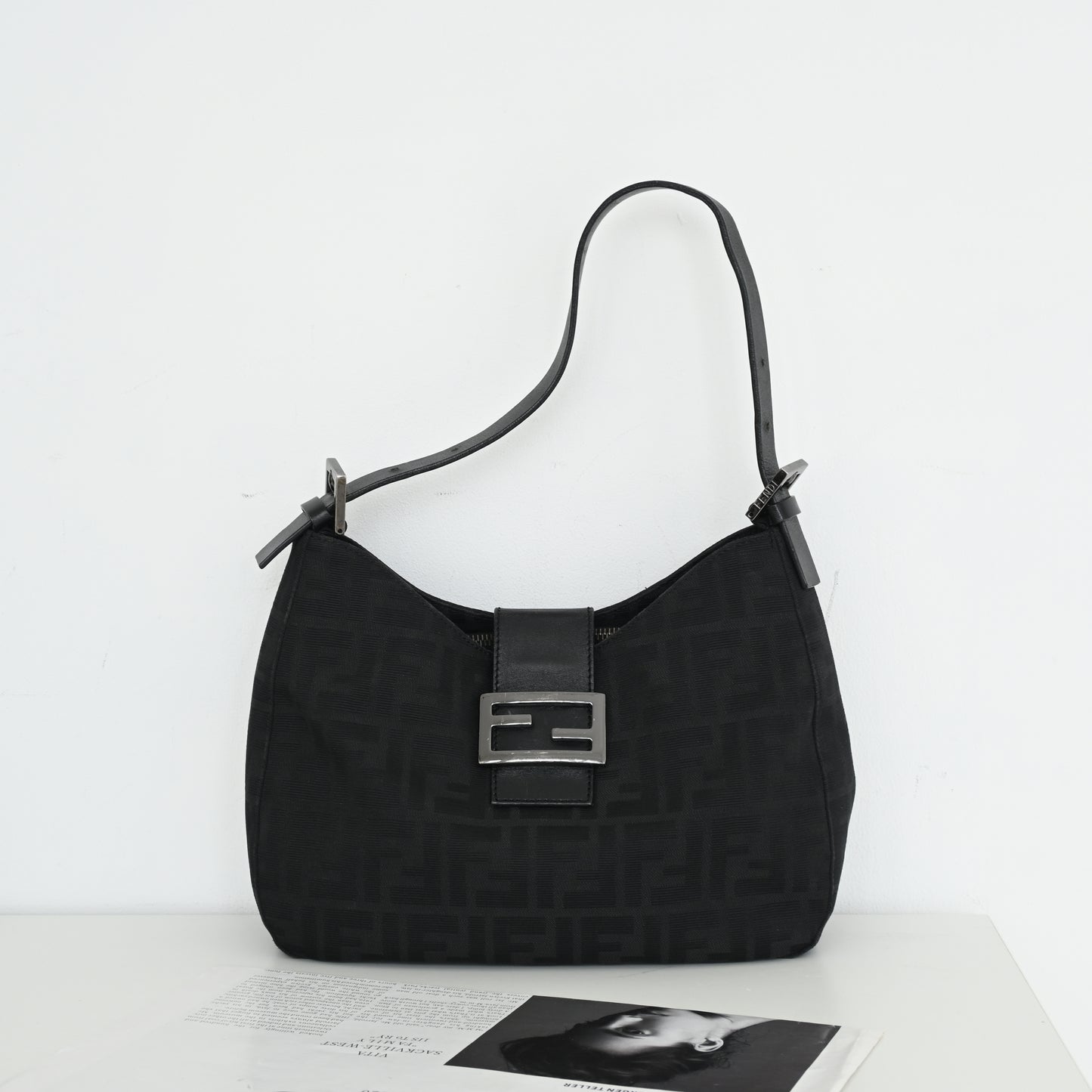 Fendi Zucca Black Canvas Shoulder Bag