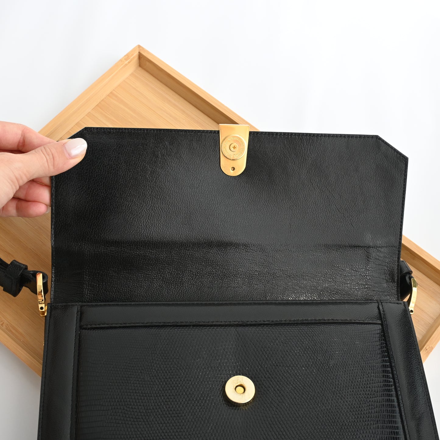 Vintage YSL Embossed Lizard Leather Shoulder Bag