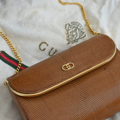 Old Gucci Lizard Chain Crossbody 1950s