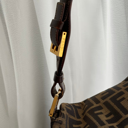 Fendi Zucca Monogram Shoulder Bag with FF Logo Buckle