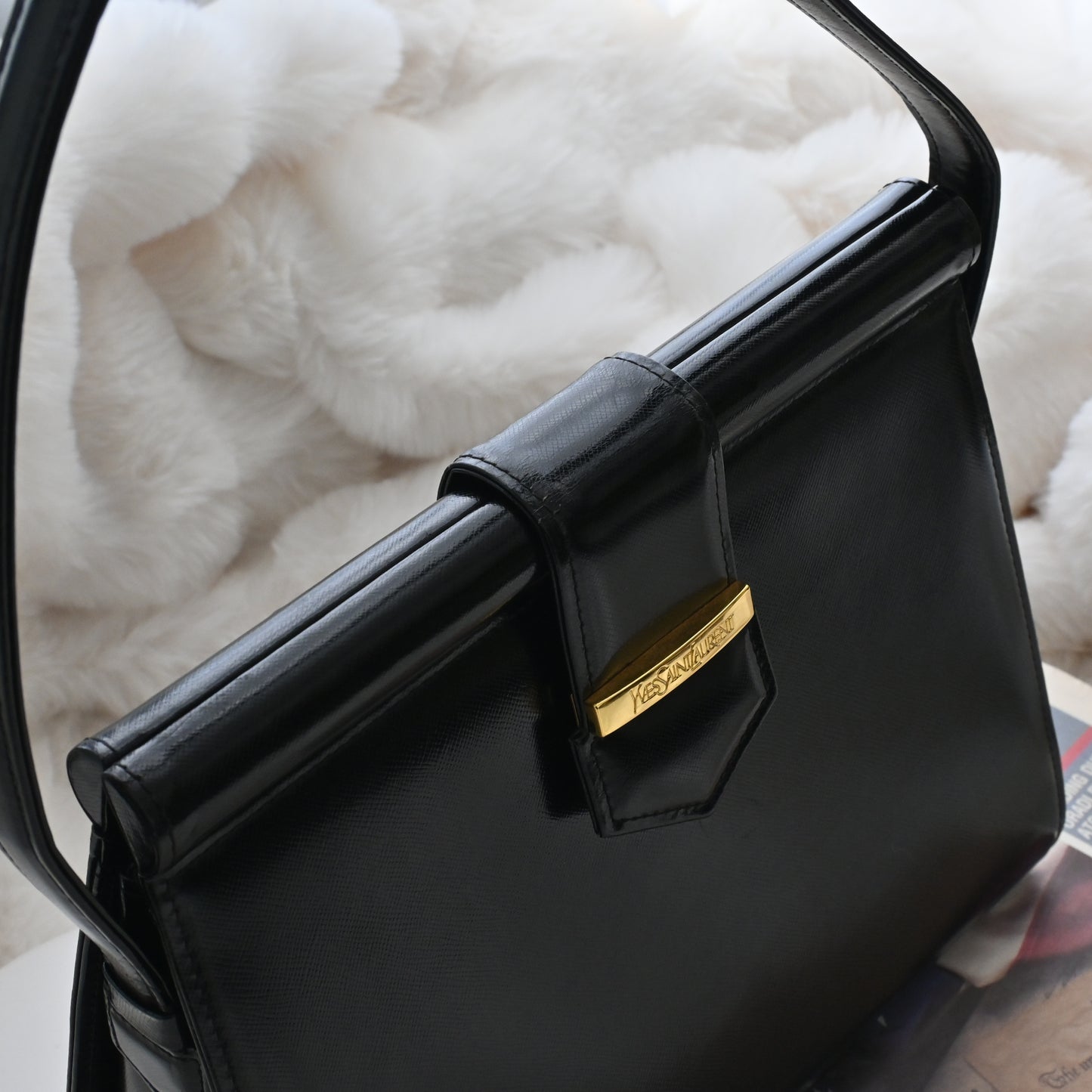 Vintage YSL Black Calf Leather Shoulder Bag