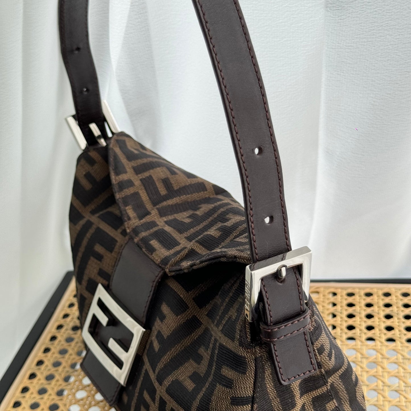 Fendi Zucca Canvas Baguette Shoulder Bag