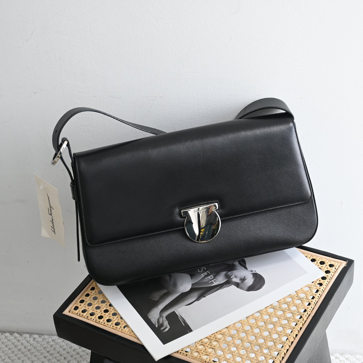 Salvatore Ferragamo Gancini Saffiano Leather Shoulder Bag