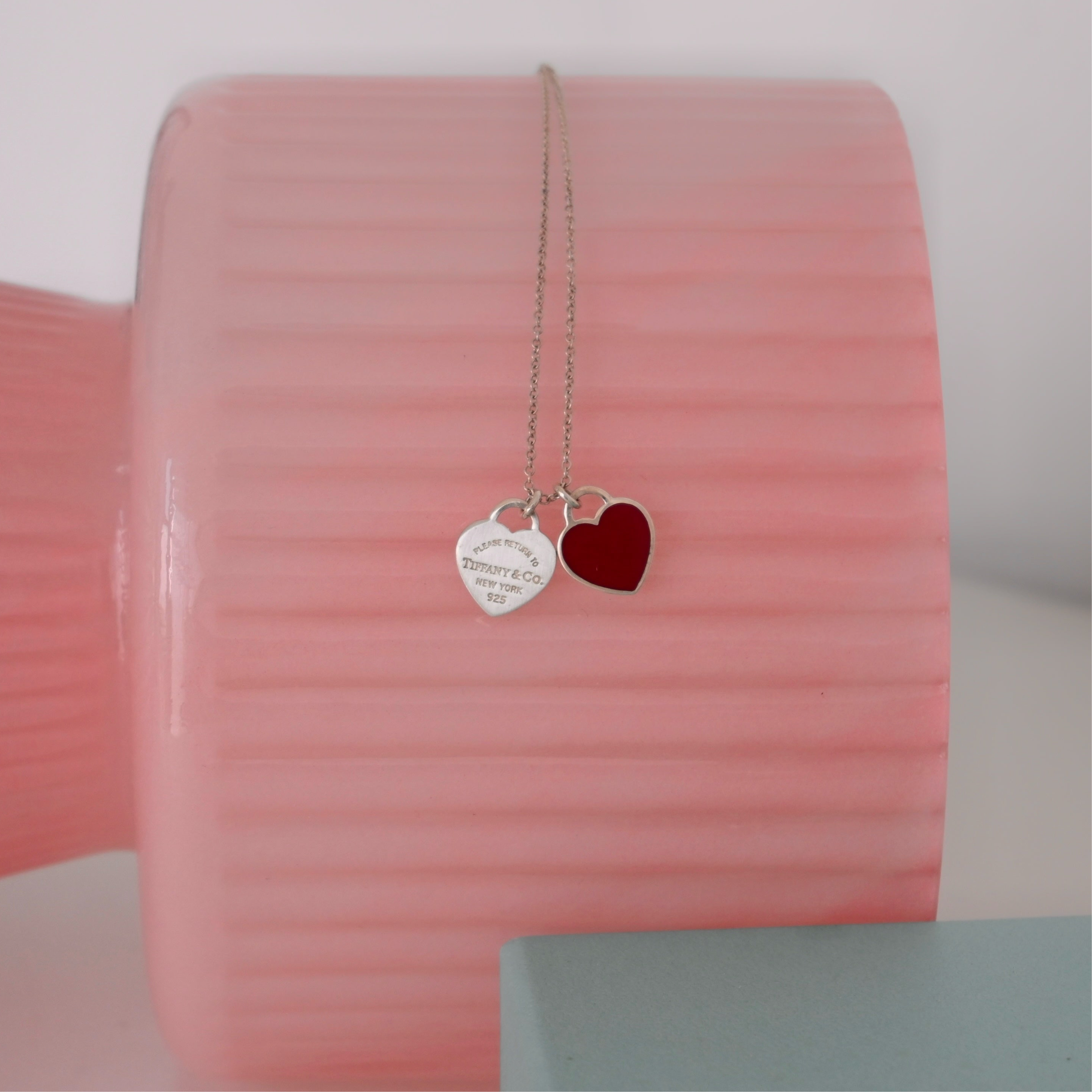 Tiffany Return To Tiffany Double Heart Tag Necklace Red