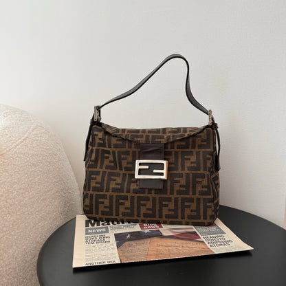 Fendi Zucca Monogram Canvas & Leather Shoulder Bag Brown