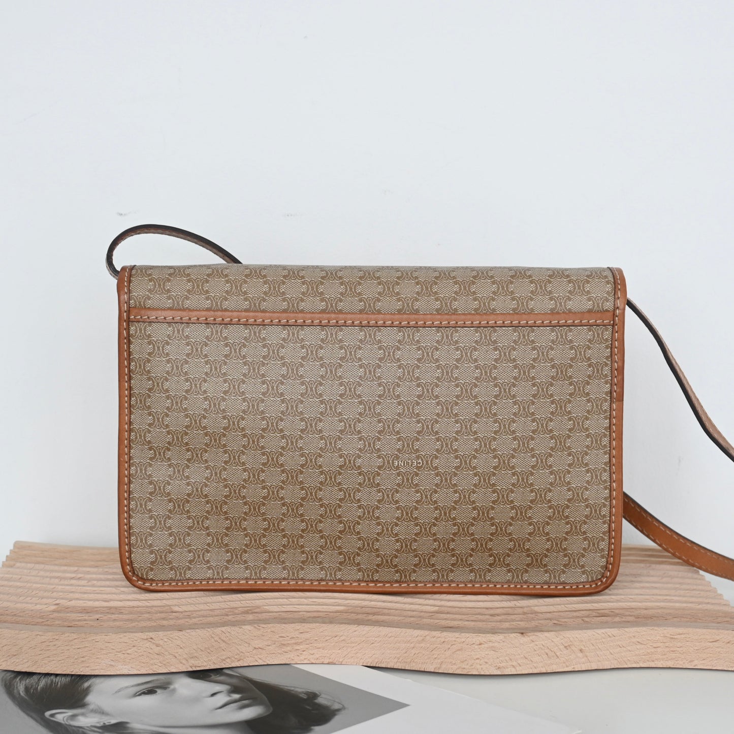 Celine Triomphe Monogram Beige Crossbody Messenger Bag