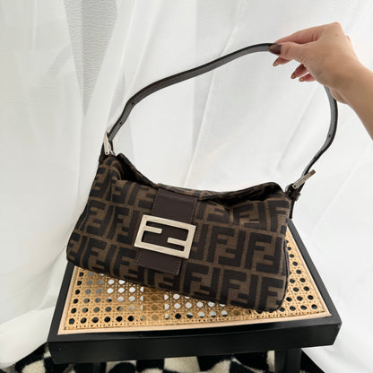 Fendi Zucca Canvas Baguette Shoulder Bag