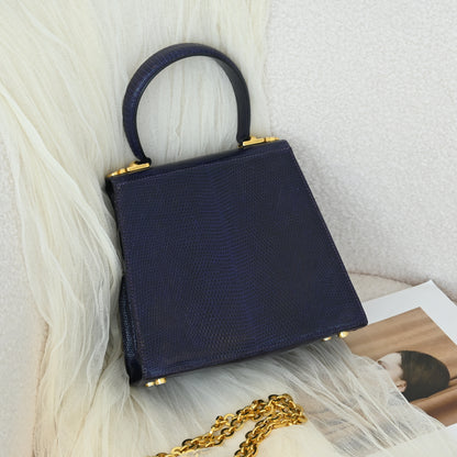 Salvatore Ferragamo Gancini Kelly Small in Purple  Embossed Lizard Leather