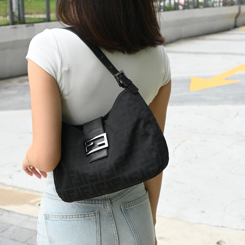 Fendi Zucca Black Canvas Shoulder Bag - Leluxe Vintage Sdn. Bhd.