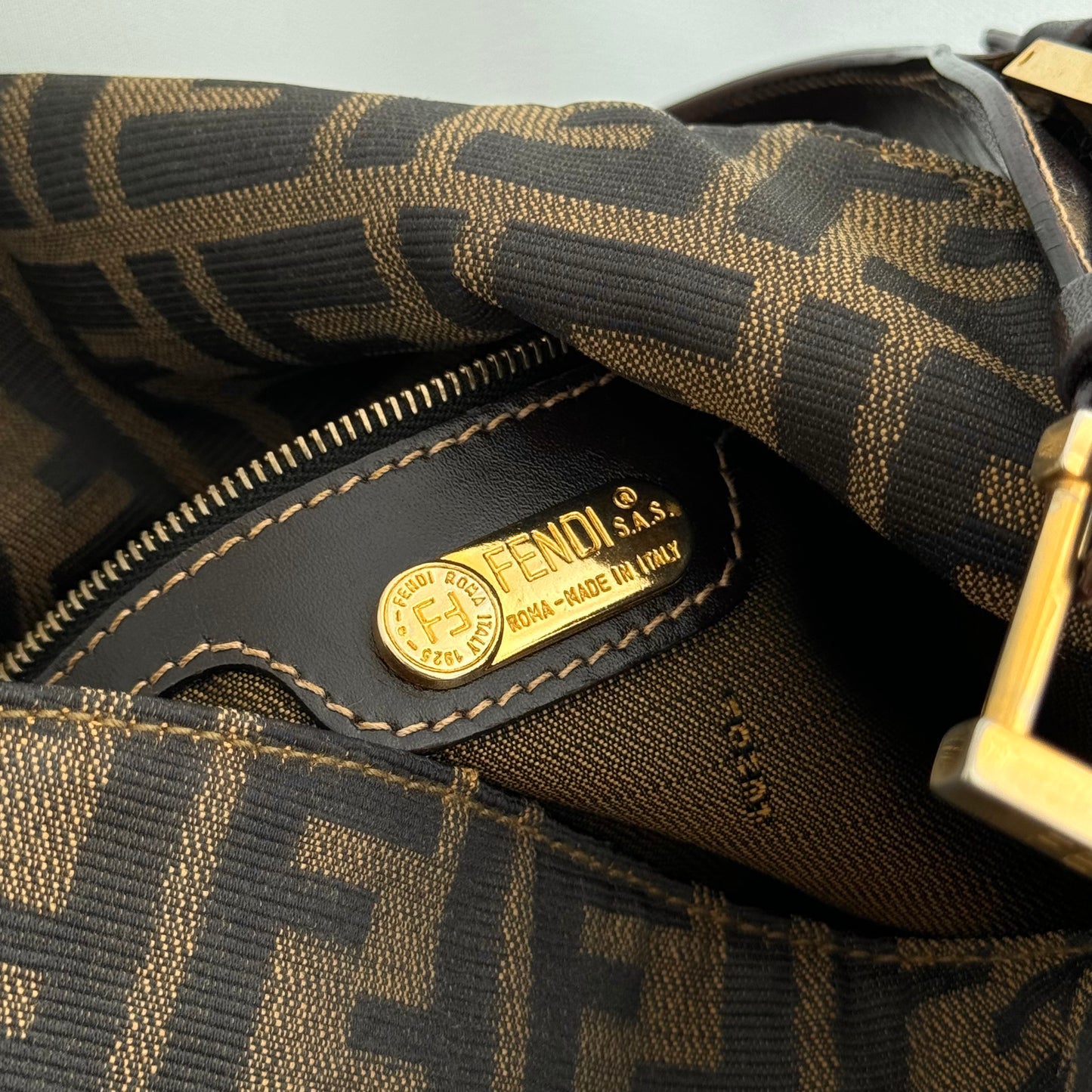 Fendi Zucca Monogram Shoulder Bag with FF Logo Buckle