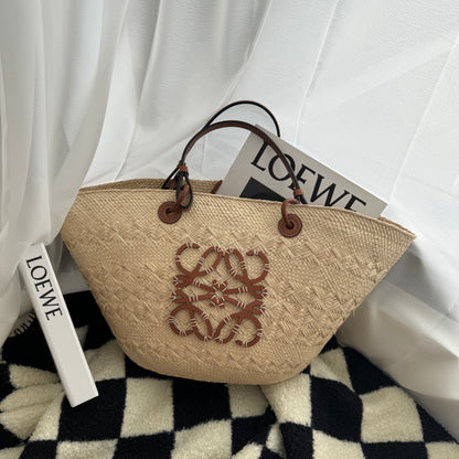 Loewe Anagram Woven Basket Raffia Tote Bag