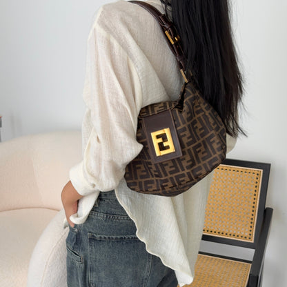 Fendi Zucca Monogram Shoulder Bag with FF Logo Buckle