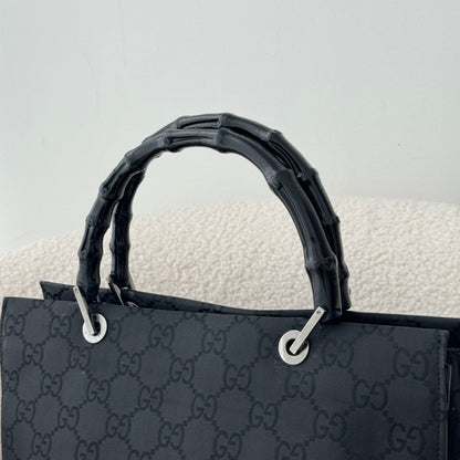 Gucci Black GG Canvas Bamboo Tote