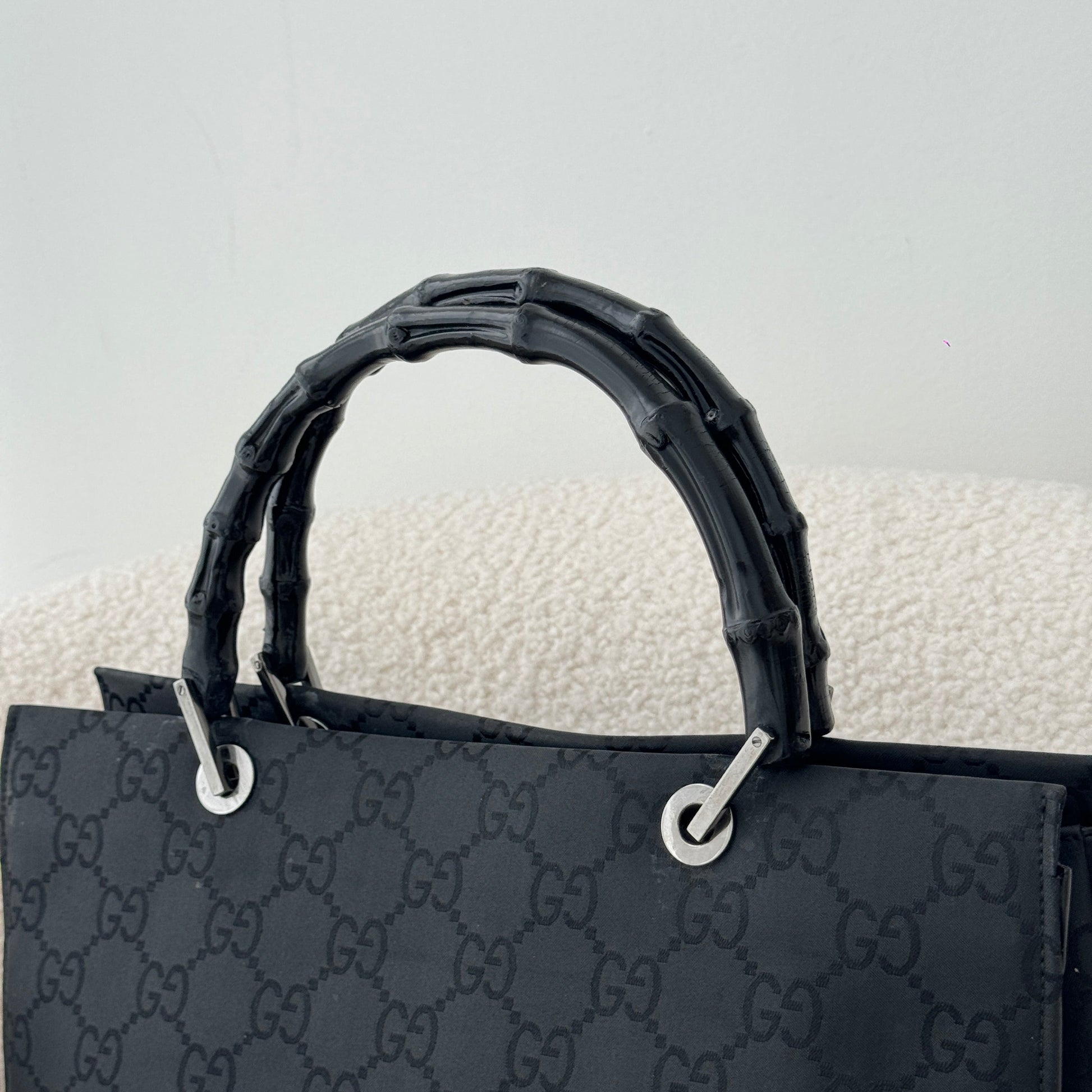 Gucci Black GG Canvas Bamboo Tote - Leluxe Vintage Sdn. Bhd.