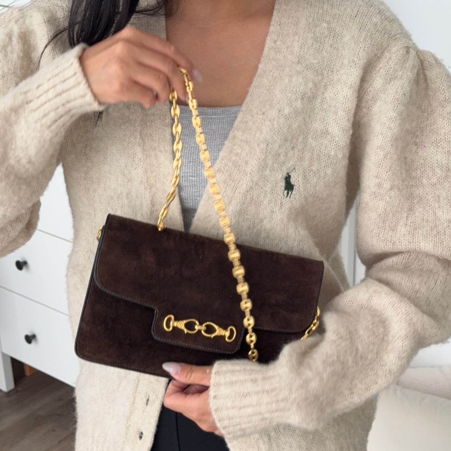 Celine Triomphe Suede Chain Bag