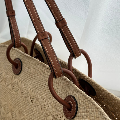 Loewe Anagram Woven Basket Raffia Tote Bag