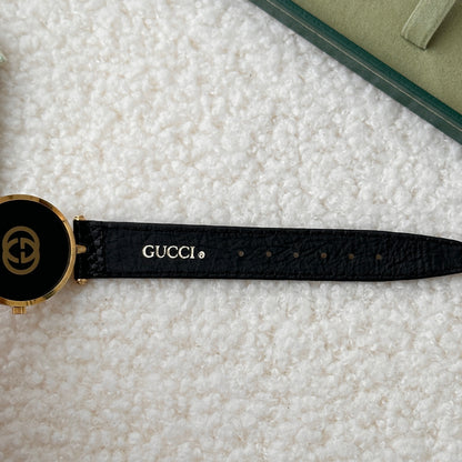 Gucci 2000l Gold Plated Black Dial Watch