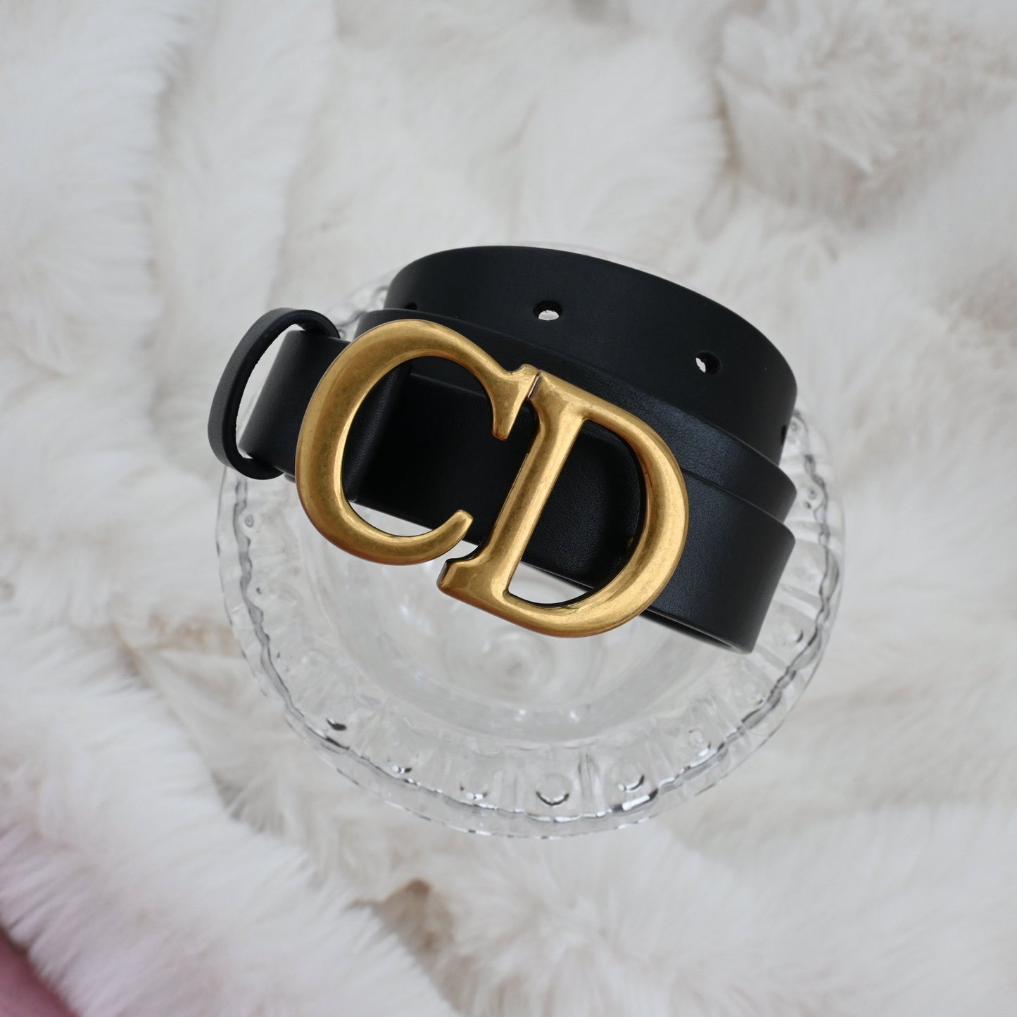 Dior CD logo Belt 75 Leather Black