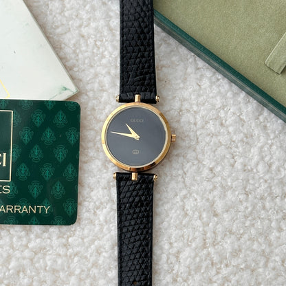 Gucci 2000l Gold Plated Black Dial Watch