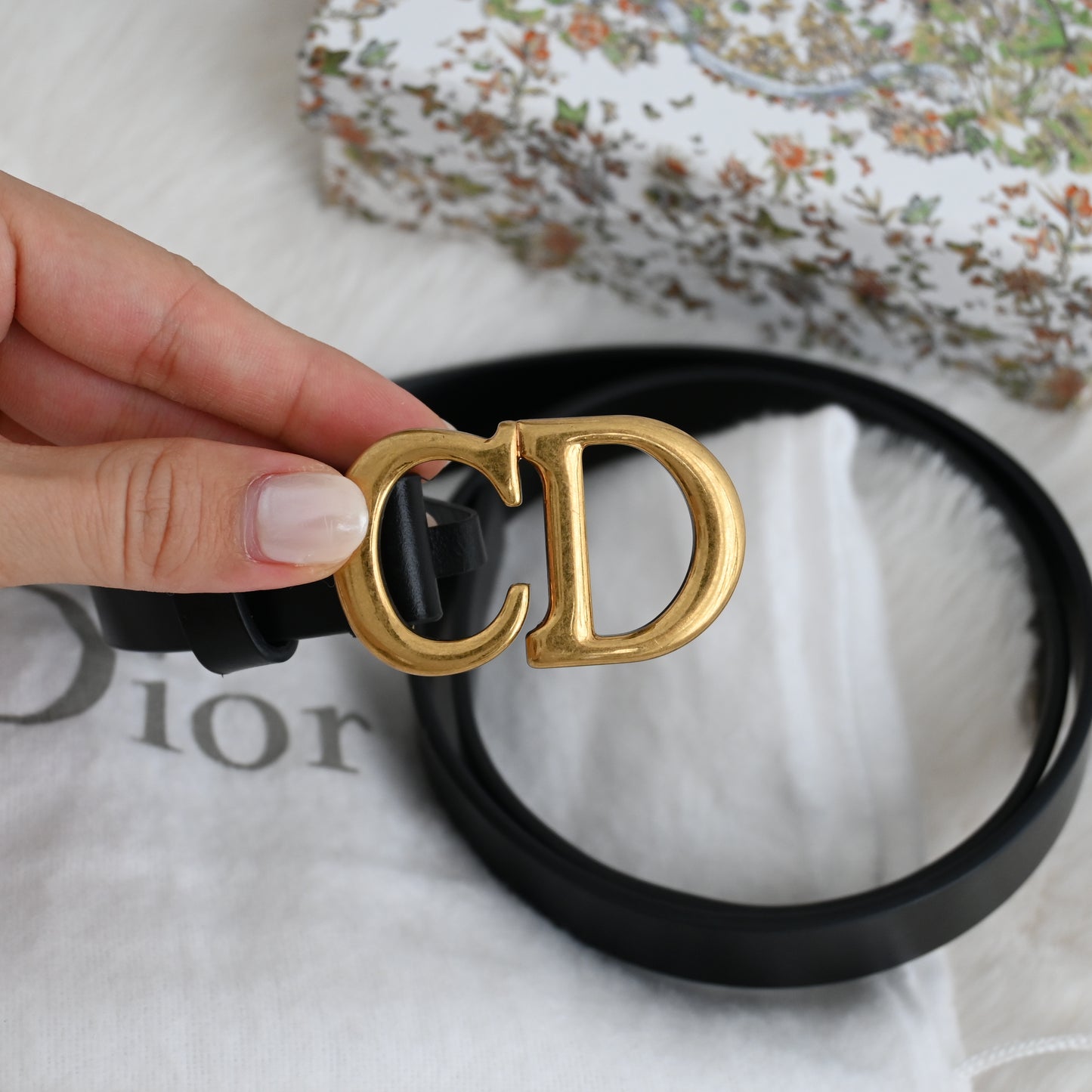 Dior CD logo Belt 70 Leather Black