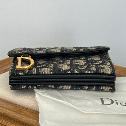 Dior Blue Oblique Canvas Saddle Card Holder