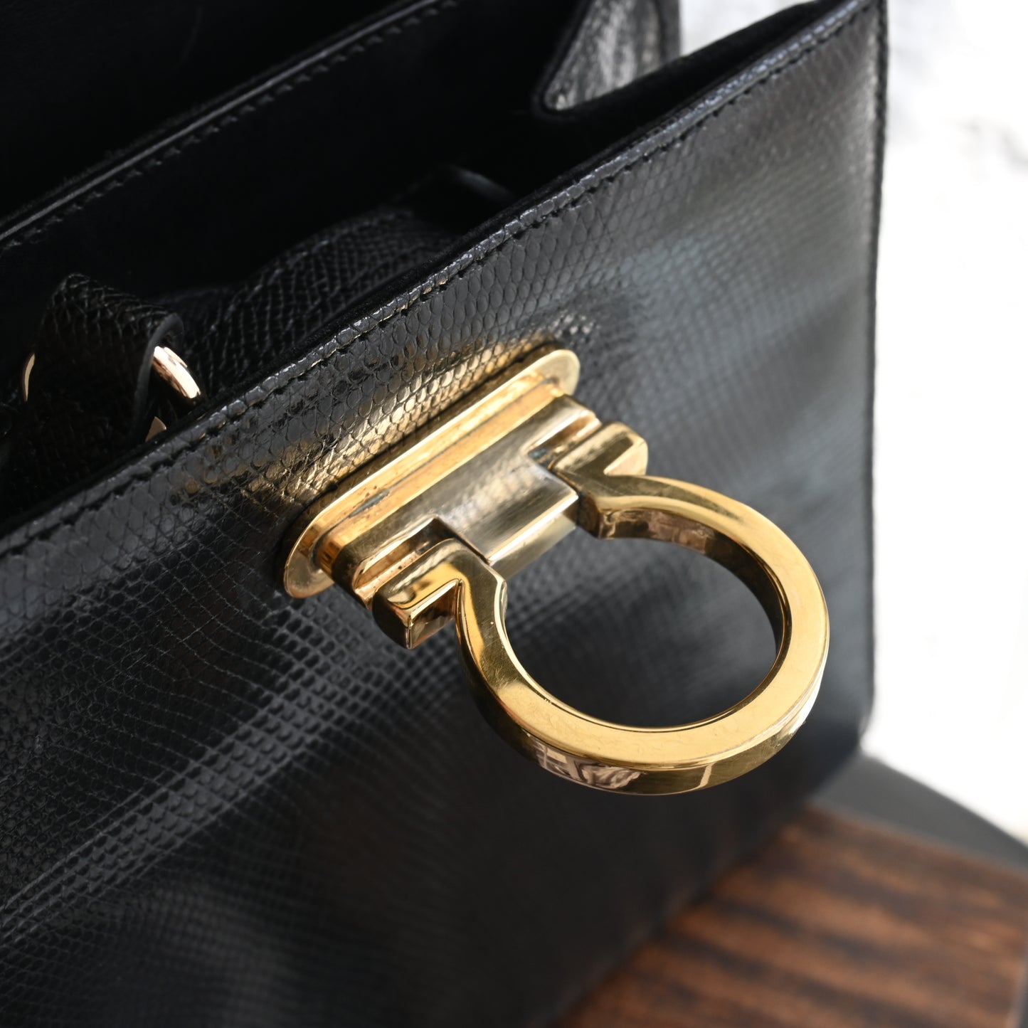 Salvatore Ferragamo Gancini Kelly Small in Embossed Lizard Leather