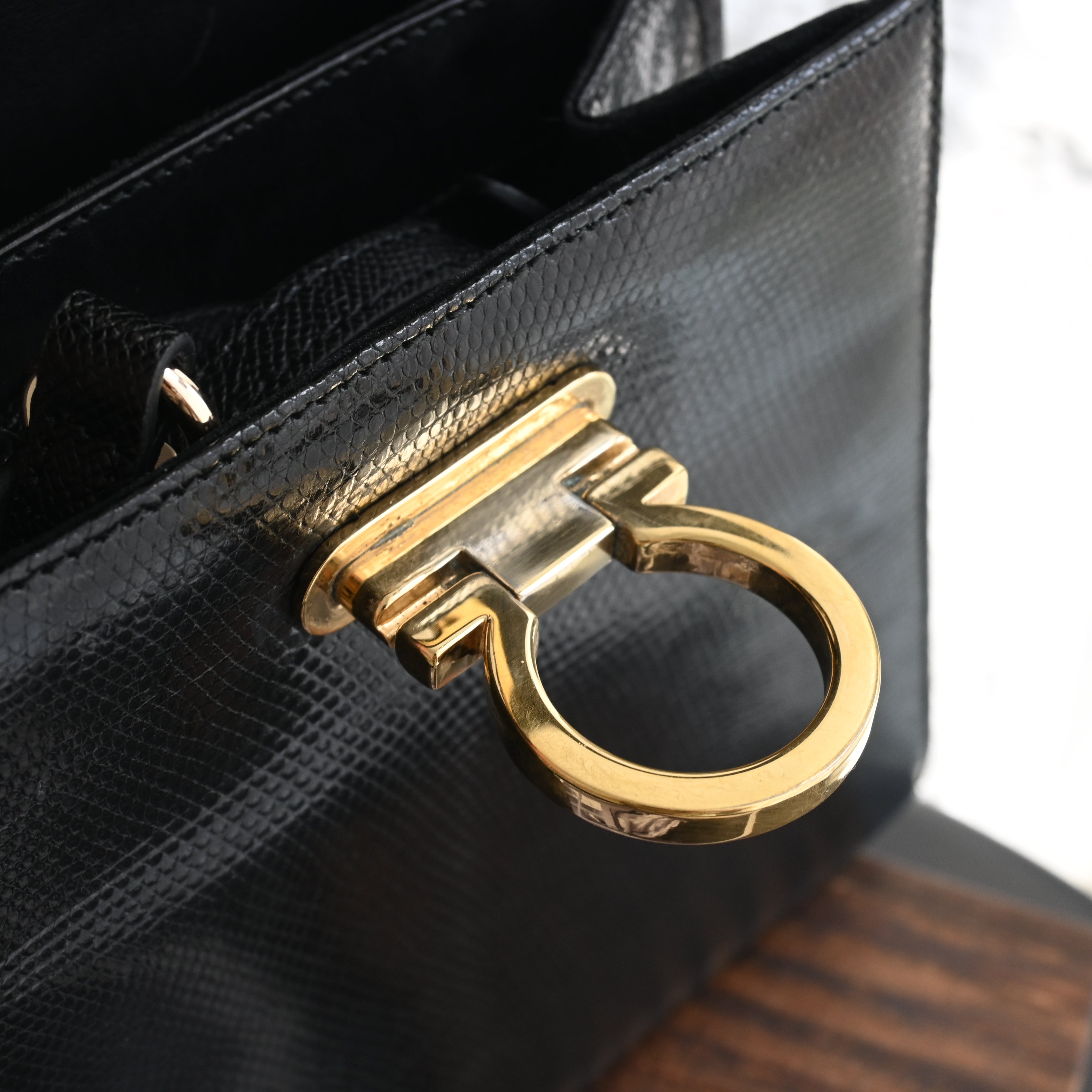 Salvatore Ferragamo Gancini Kelly Small in Embossed Lizard Leather - Leluxe Vintage Sdn. Bhd.