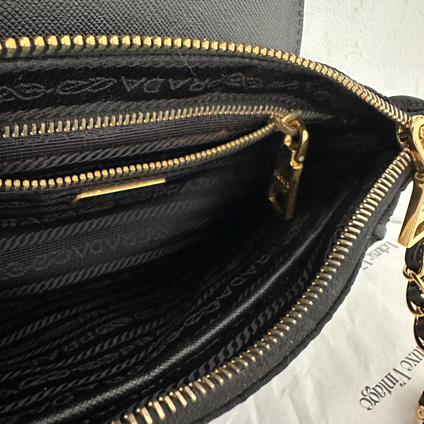 Prada Tessuto Saffiano Nylon Leather Black Chain