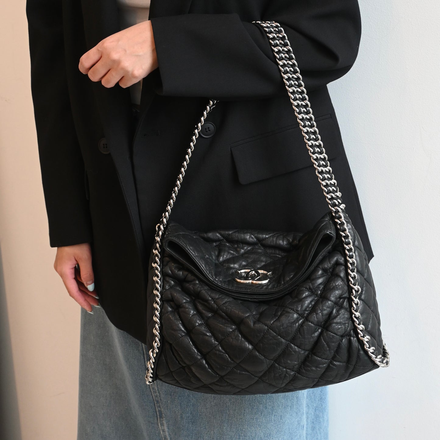 Chanel Chain Around Aged Calfksin Hobo SHW