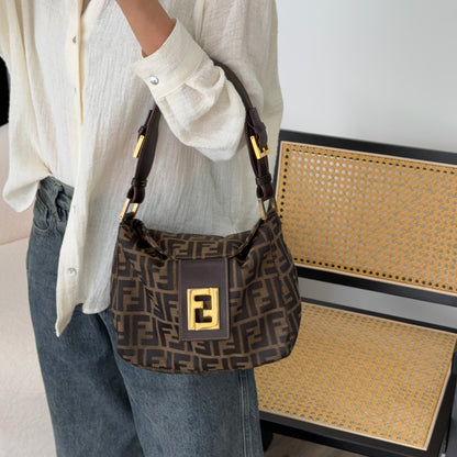 Fendi Zucca Monogram Shoulder Bag with FF Logo Buckle