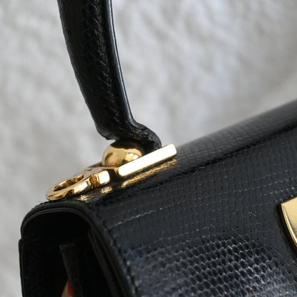 Salvatore Ferragamo Gancini Kelly Small in Embossed Lizard Leather