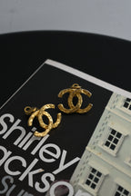 Chanel Coco Earclips with Hammered Texture - Leluxe Vintage Sdn. Bhd.