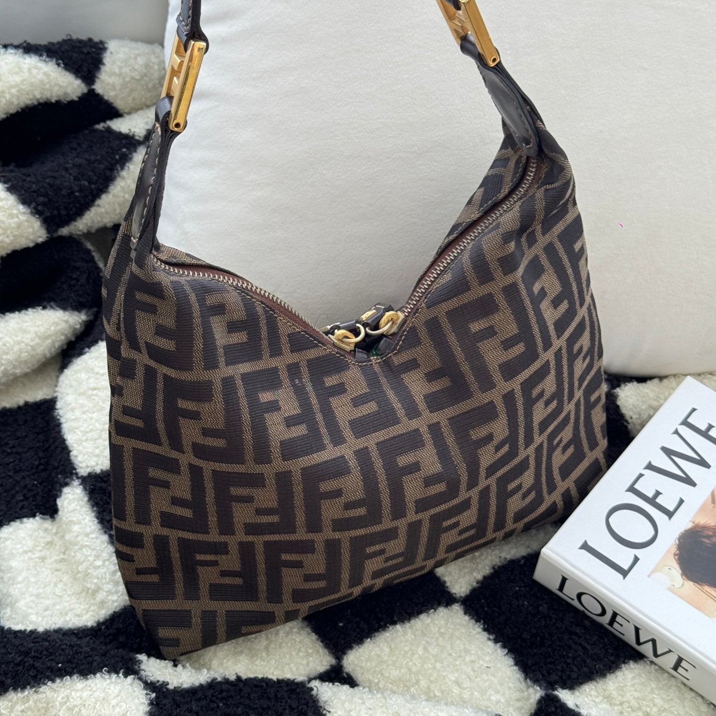 Fendi Zucca Monogram Double Zipper Hobo