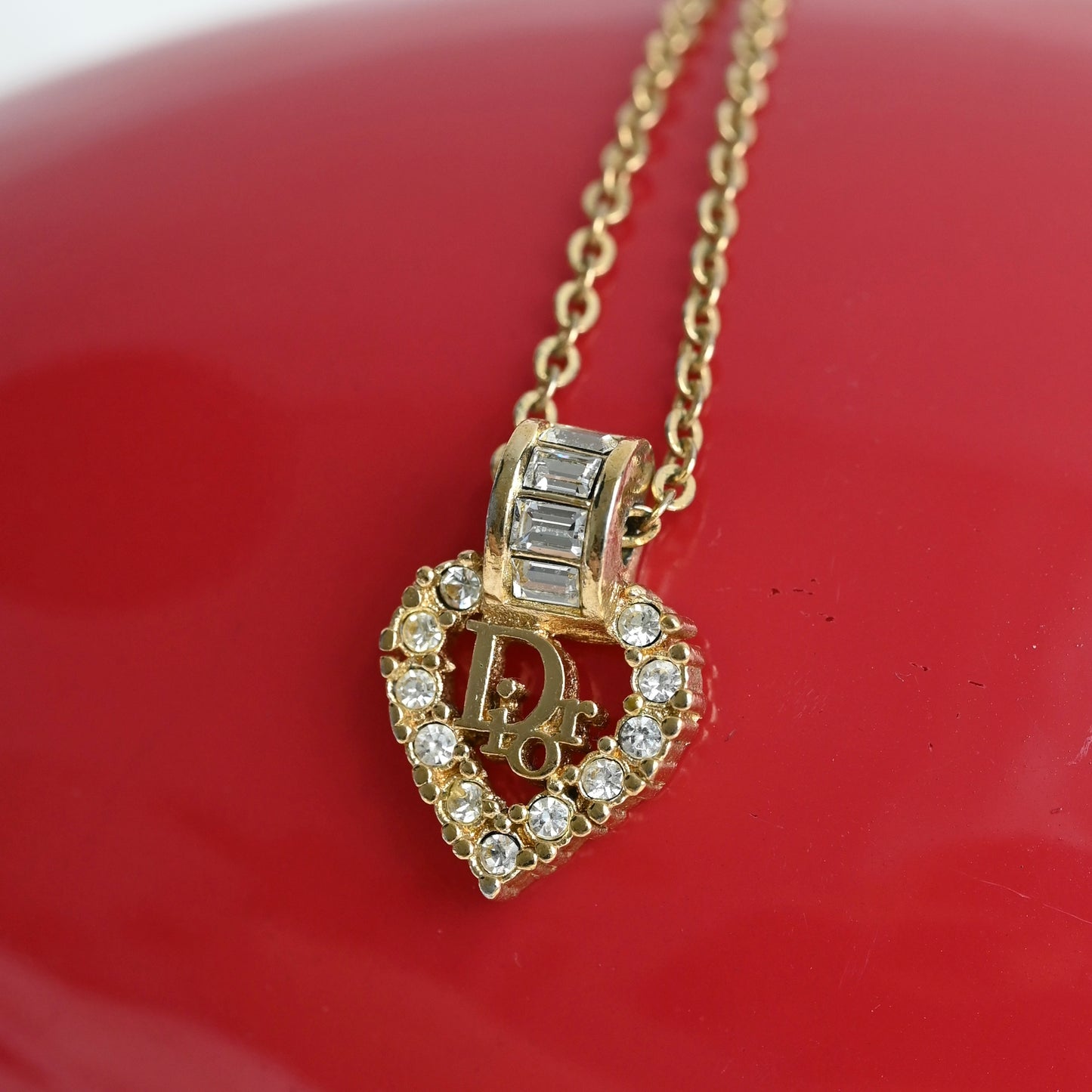 Christian Dior Vintage Heart Shape Necklace with Rhinestones