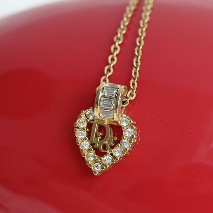 Christian Dior Vintage Heart Shape Necklace with Rhinestones