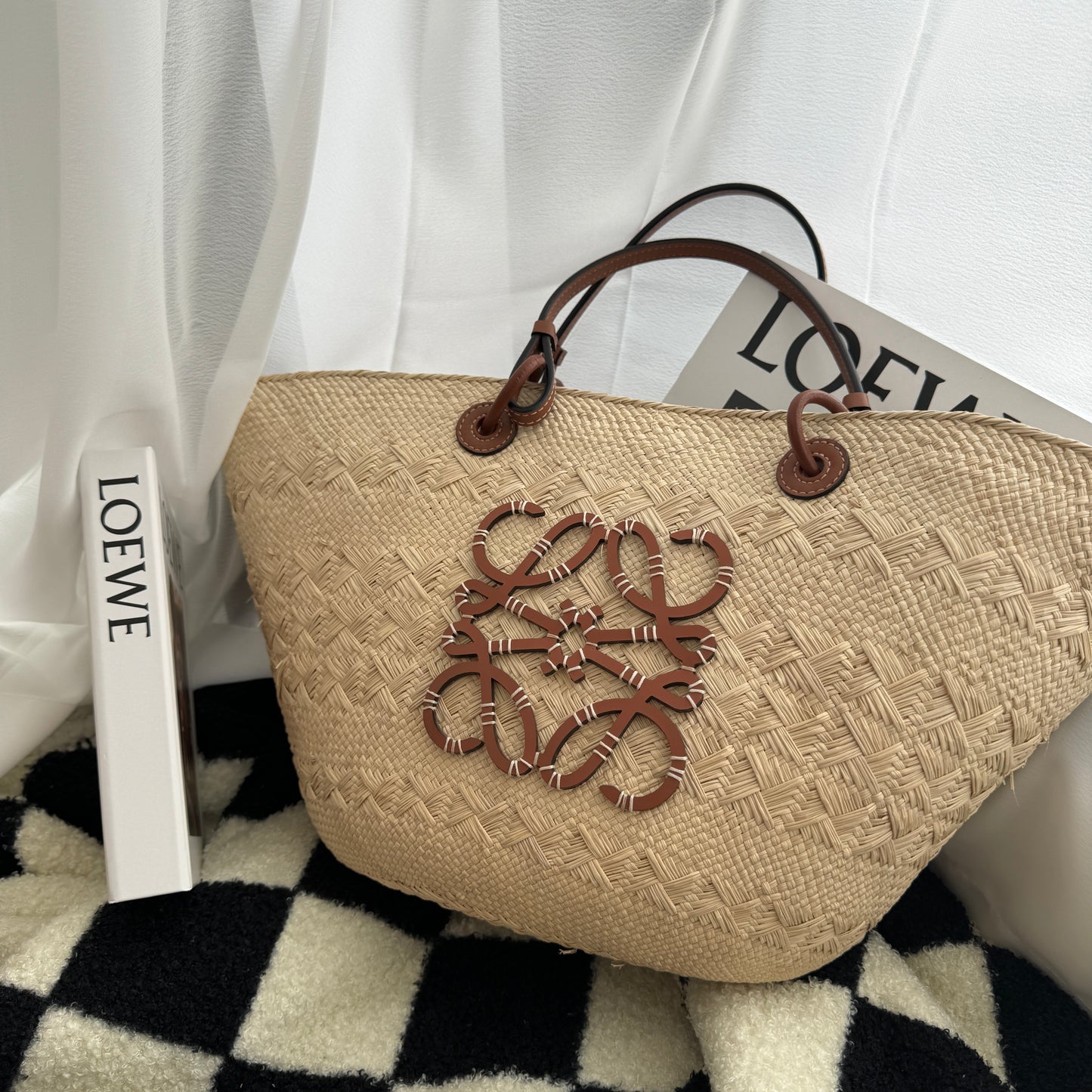 Loewe Anagram Woven Basket Raffia Tote Bag