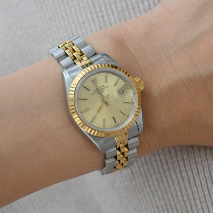 Rolex Oyster Perpetual Date ref. 69173 Champagne-Face