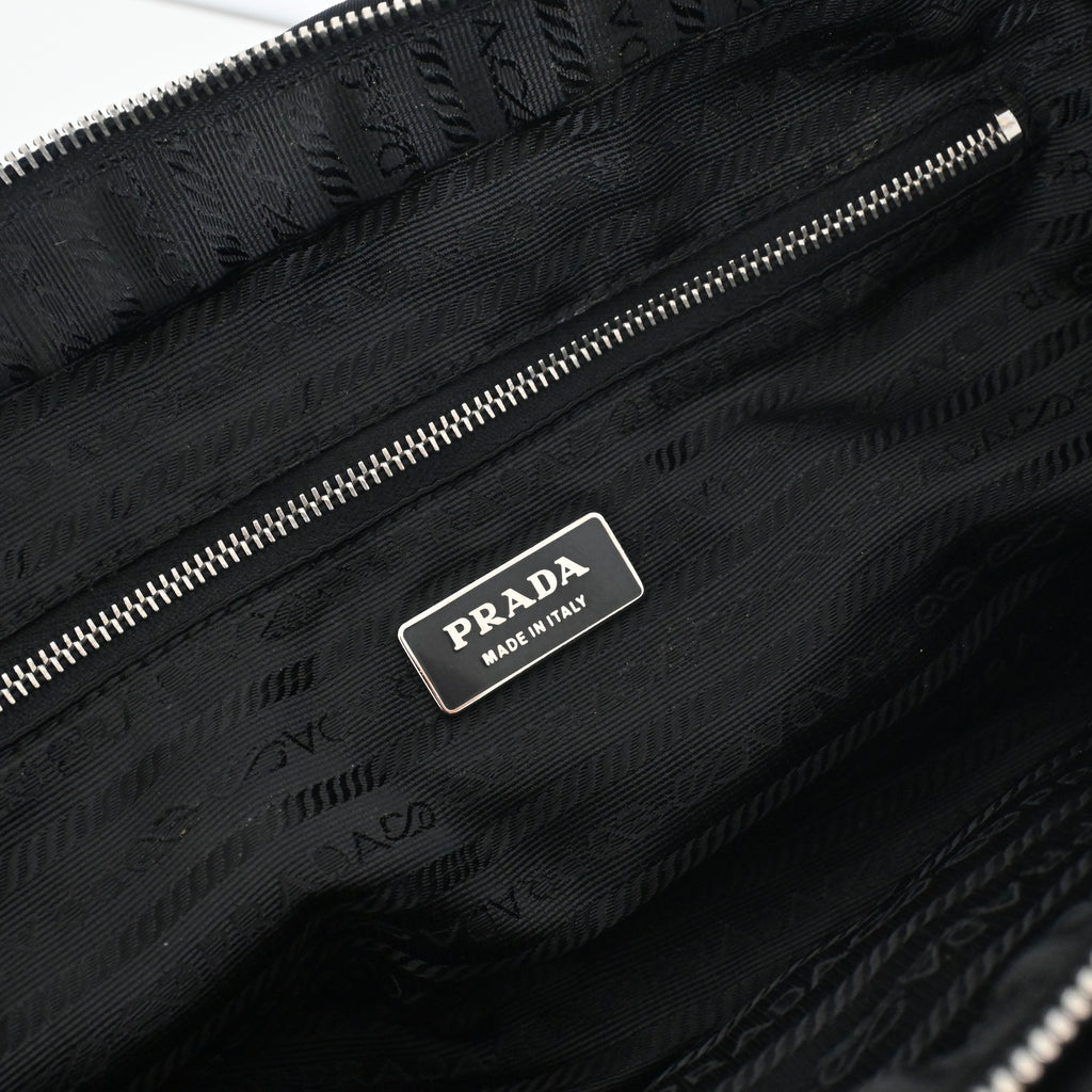 Prada Black Nylon Contrast Stitching Shoulder Bag