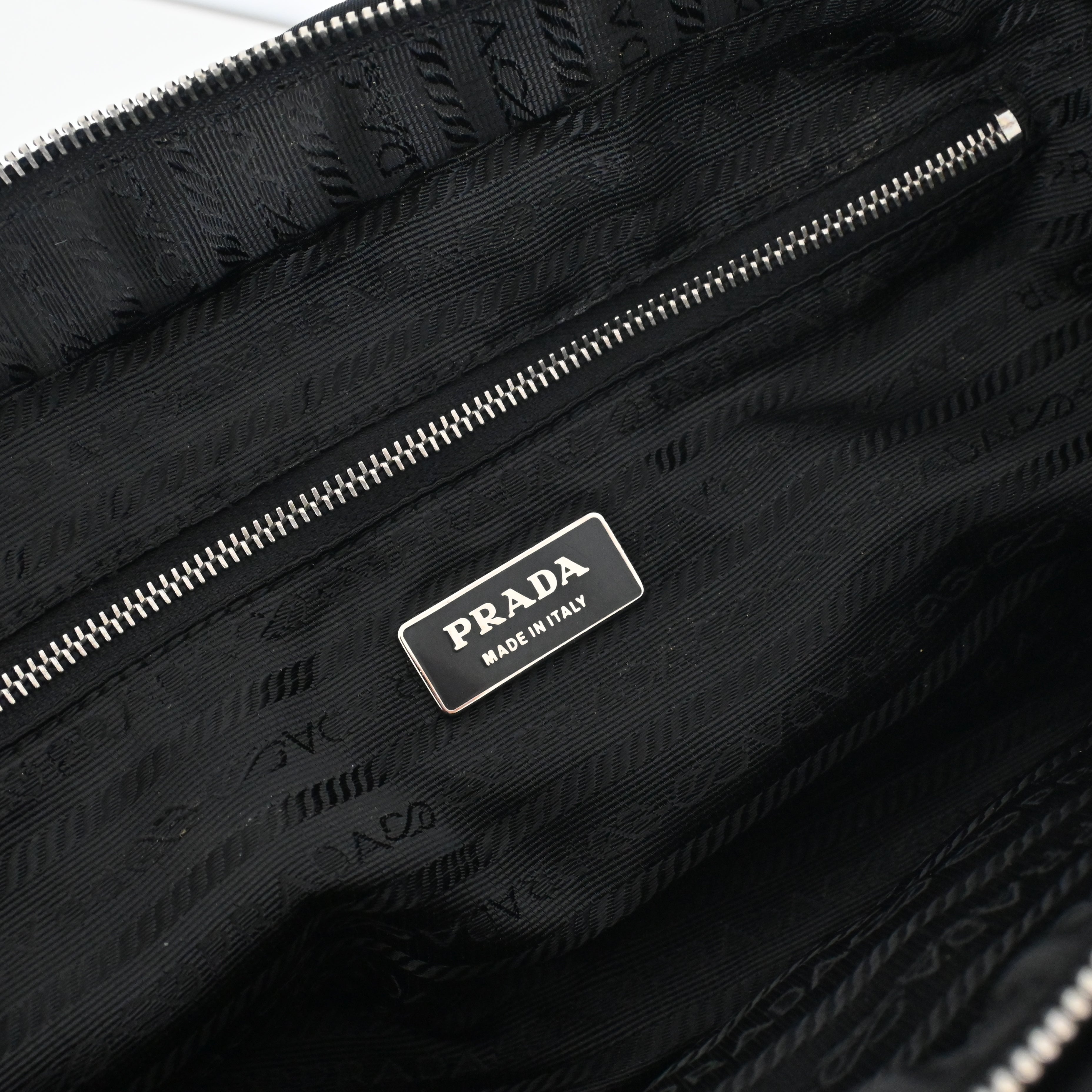Prada Black Nylon Contrast Stitching Shoulder Bag