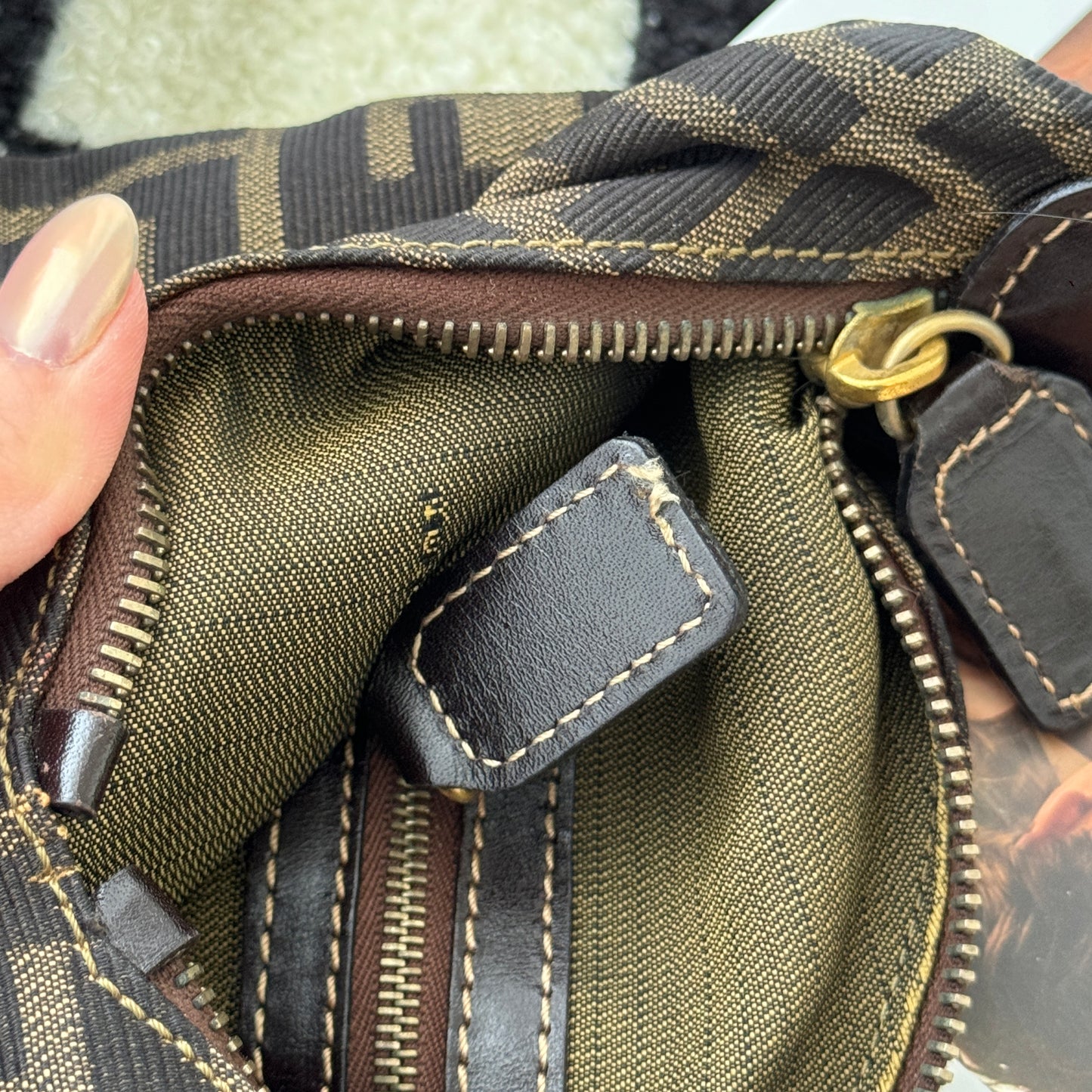 Fendi Zucca Monogram Double Zipper Hobo