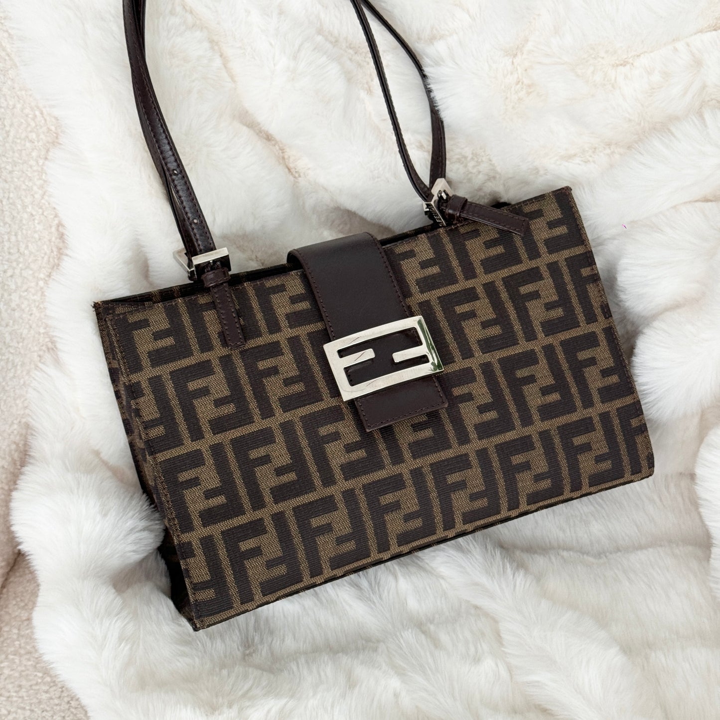 Fendi Zucca Monogram Double Strap Shoulder Bag