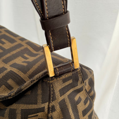 Fendi Zucca Monogram Shoulder Bag with FF Logo Buckle