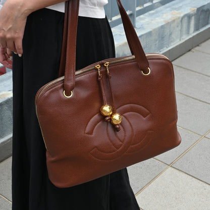 Chanel Timeless Caviar Brown Tote with Gold Ball
